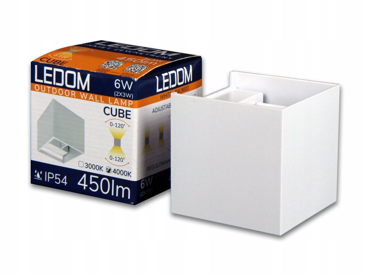  Sieninis lauko šviestuvas led 2x3w 4000k ip54 baltas cube.