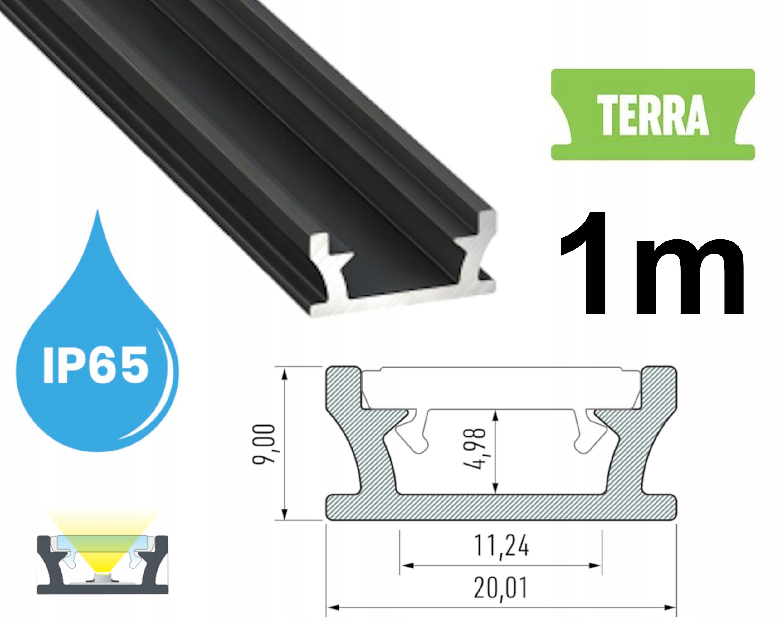  Profils led ūdensizturīgs ip65 ip67 terra sudrabs 2m