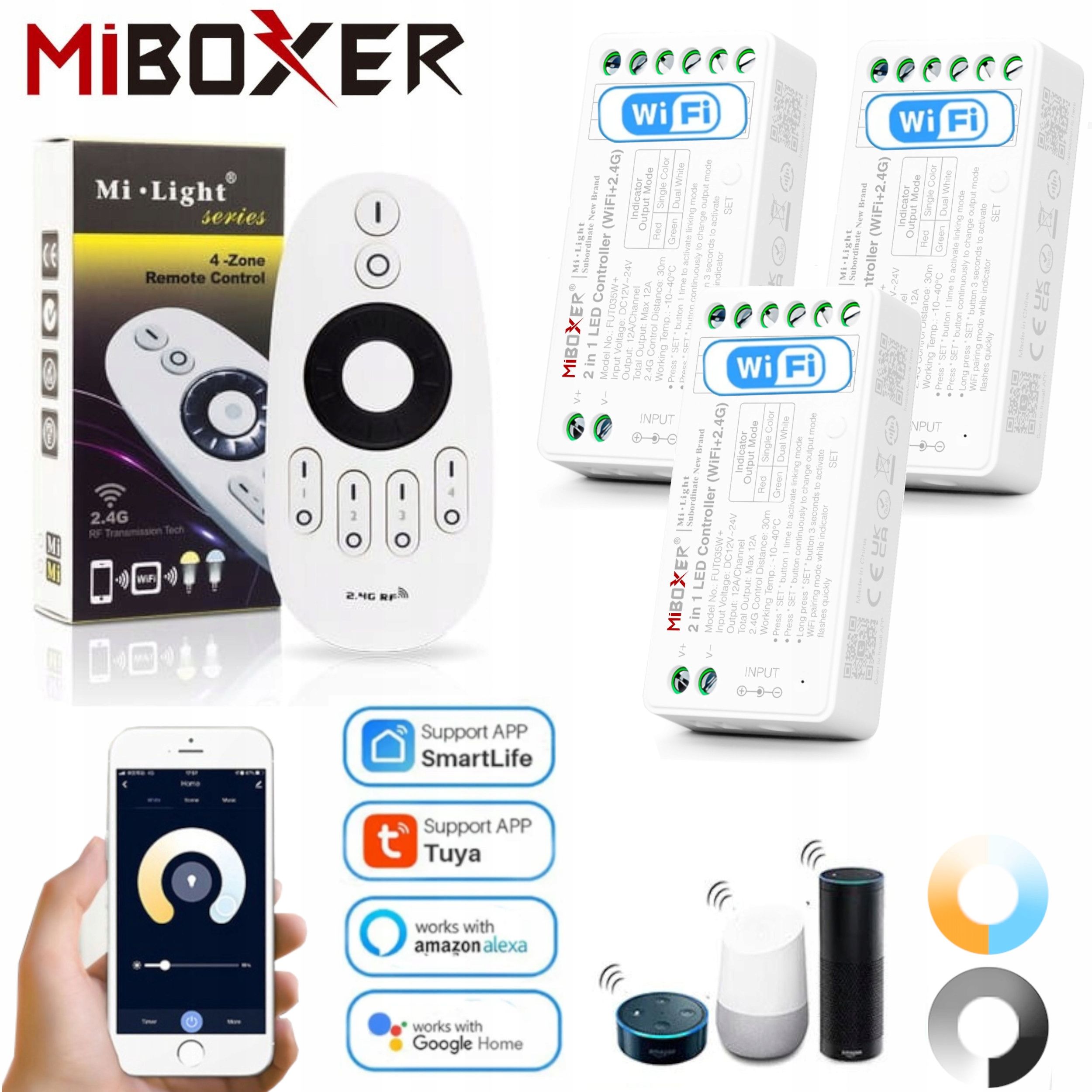  Komplektas valdiklio smart home wifi led'ams mono arba cct + valdymo pultelis zonų