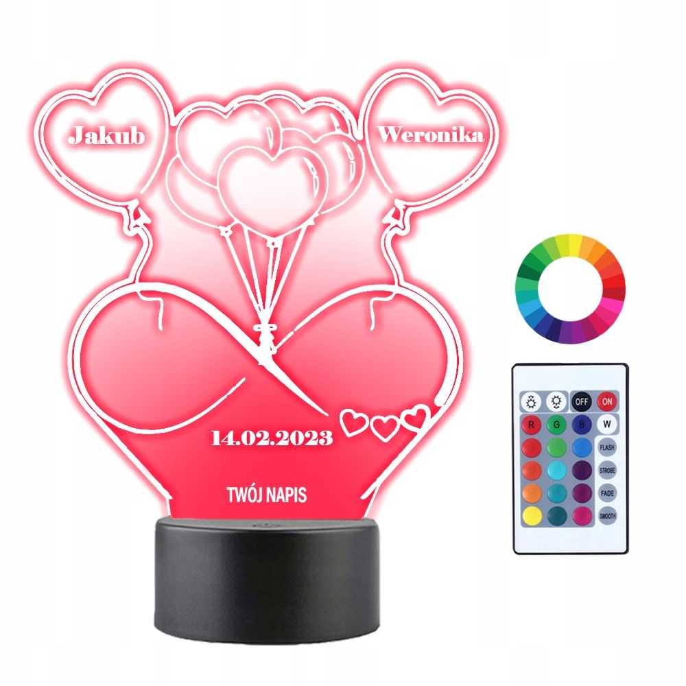  3d nakts gaisma led par dāvanu valentīna diena gravēšana