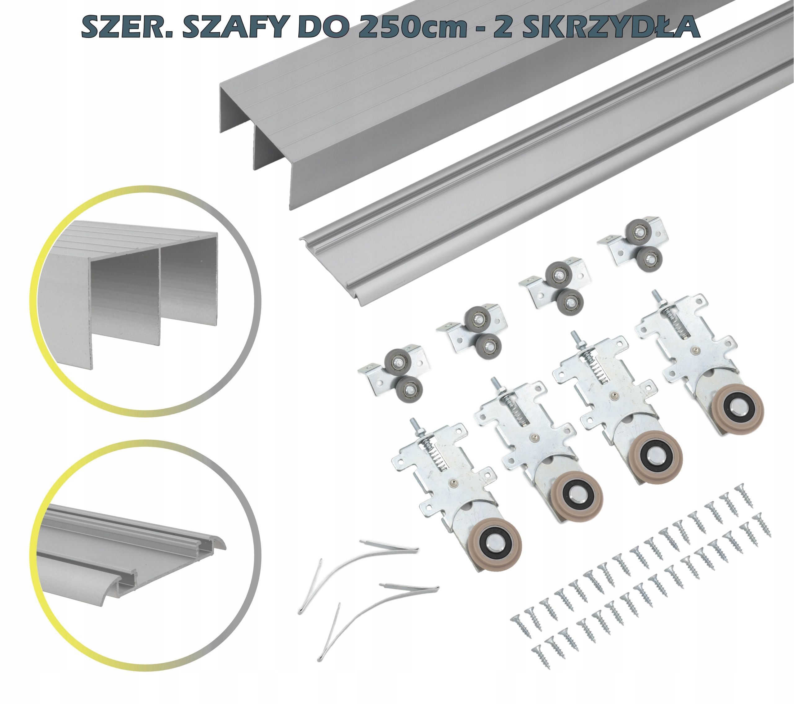  Systém šatní skříně posuvné ram v 200cm 2 pro dveře stříbro kola kočárky běžci