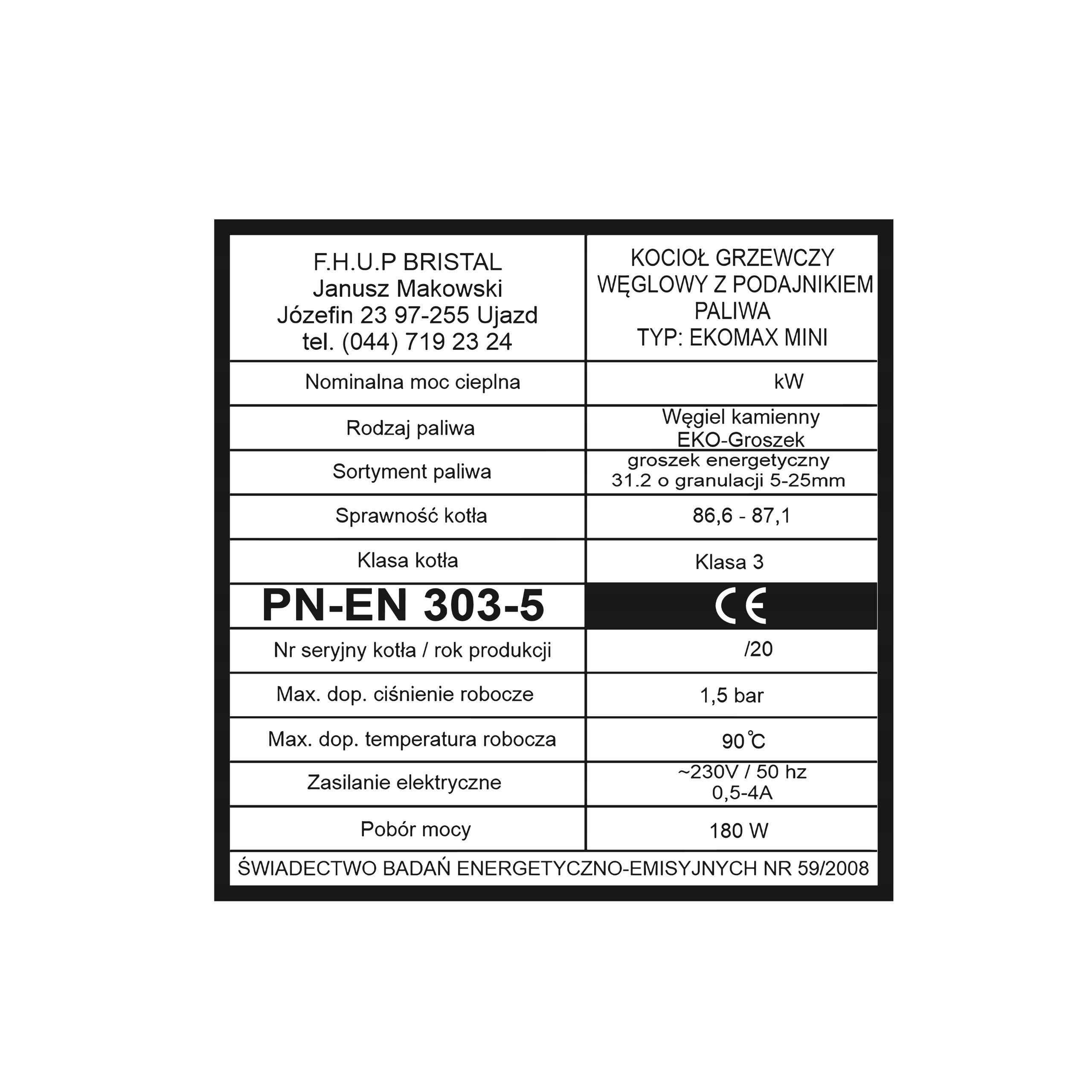  Nameplate sticker on heating boiler kolton others wtornik