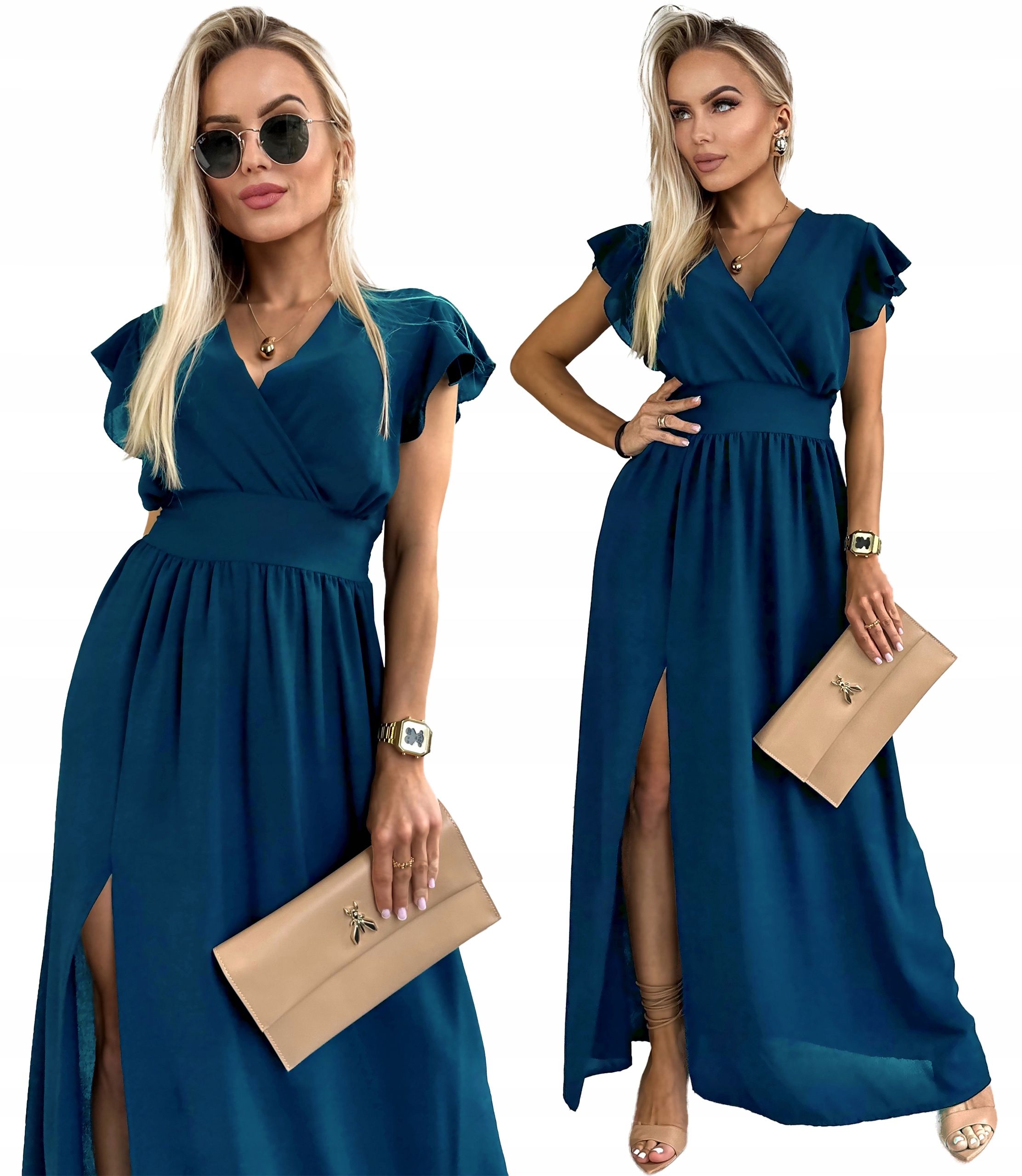  Elegantní dámské šaty maxi rozšiřující se obálkového tvaru výstřih na svatby d11