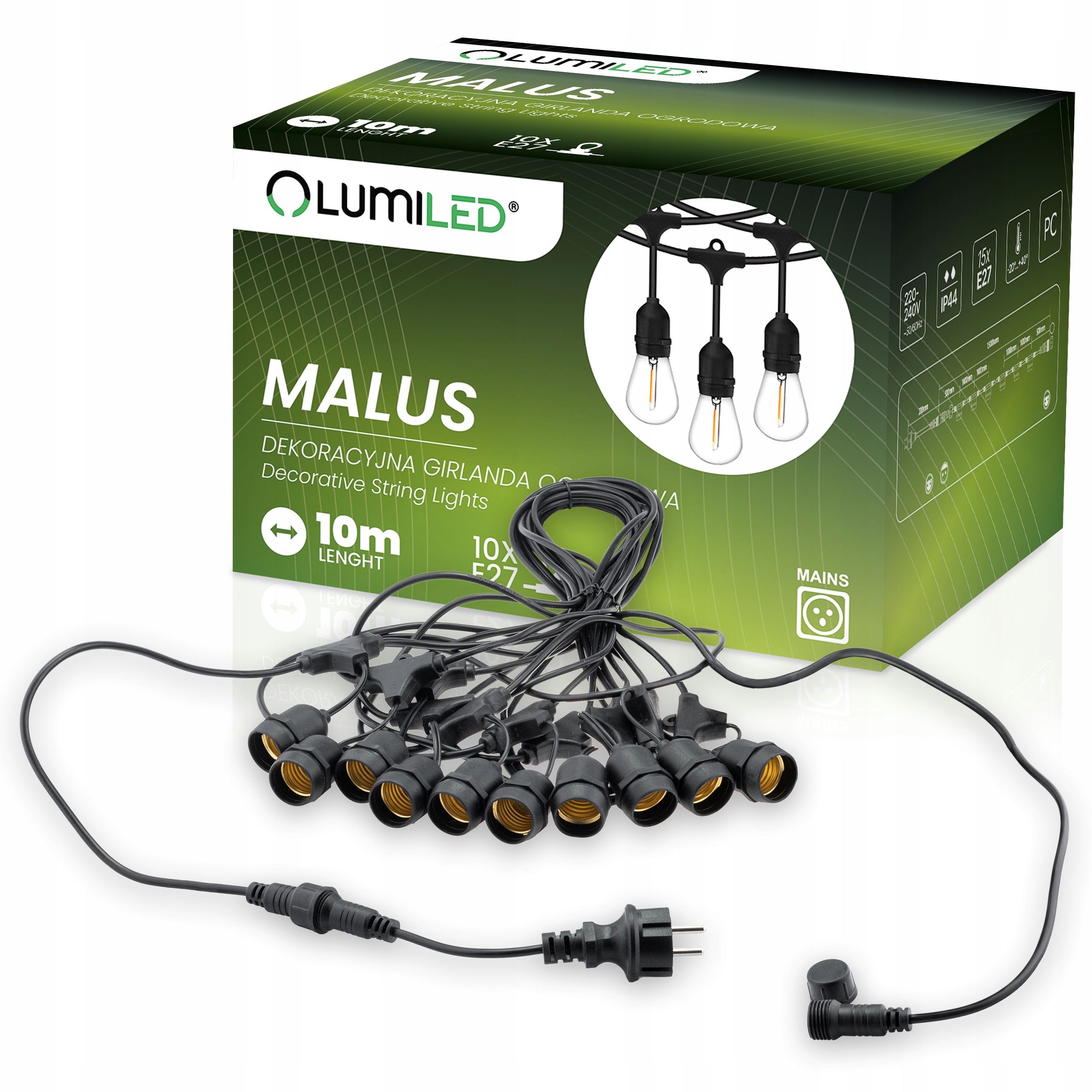  Dārza vītne ārējs ķēde led gaisma 15m 15xe27 1,3w premium