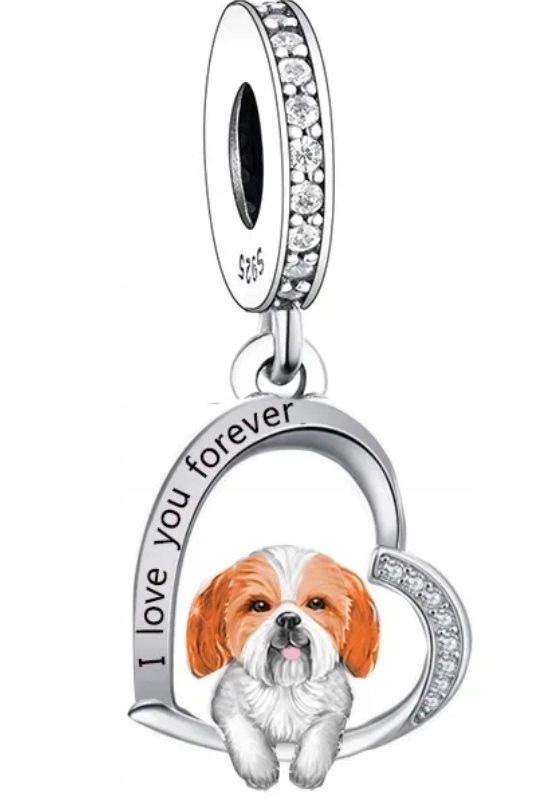  Md charms anhänger hündchen herz grau hund chihuahua steine | s925
