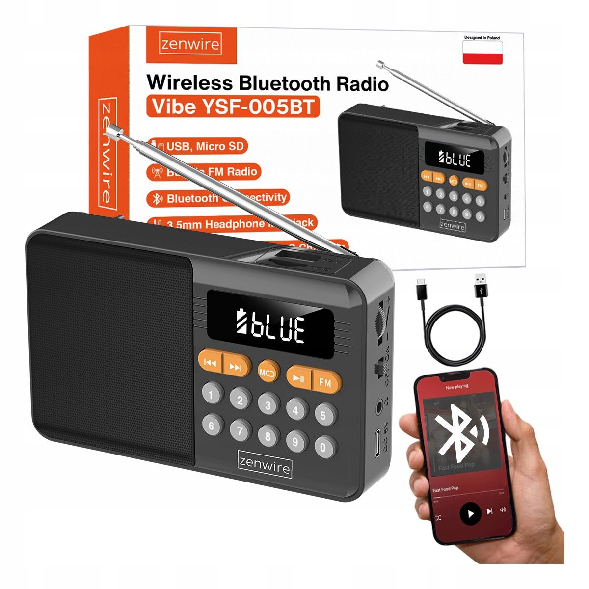  Mini radijo imtuvas fm "bluetooth" nešiojamos akumuliatoriui virtuvės belaidė garso kolonėlė