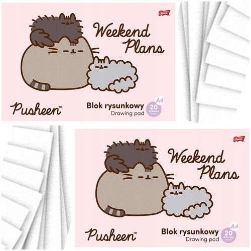  Zīmēšanas piezīmju grāmatiņa a4 balts 20k kaķis pusheen skolai st. majewski - 2 datoriem.