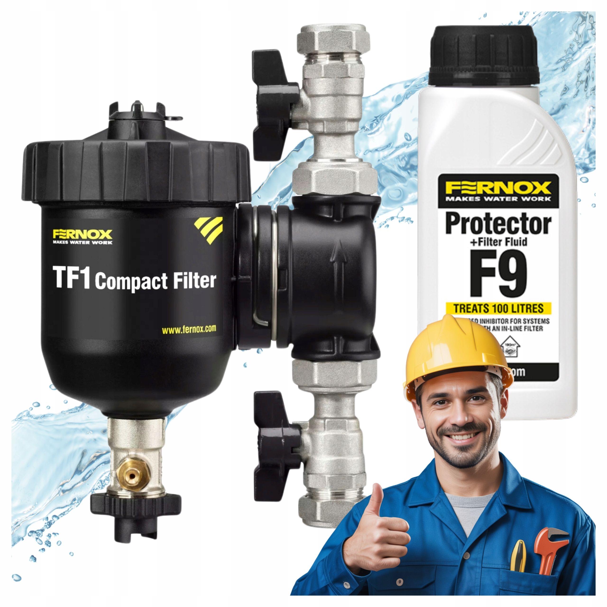  Netīrumu atdalītājs magnētiskais filtrs 22mm fernox tf1 + inhibitors f9
