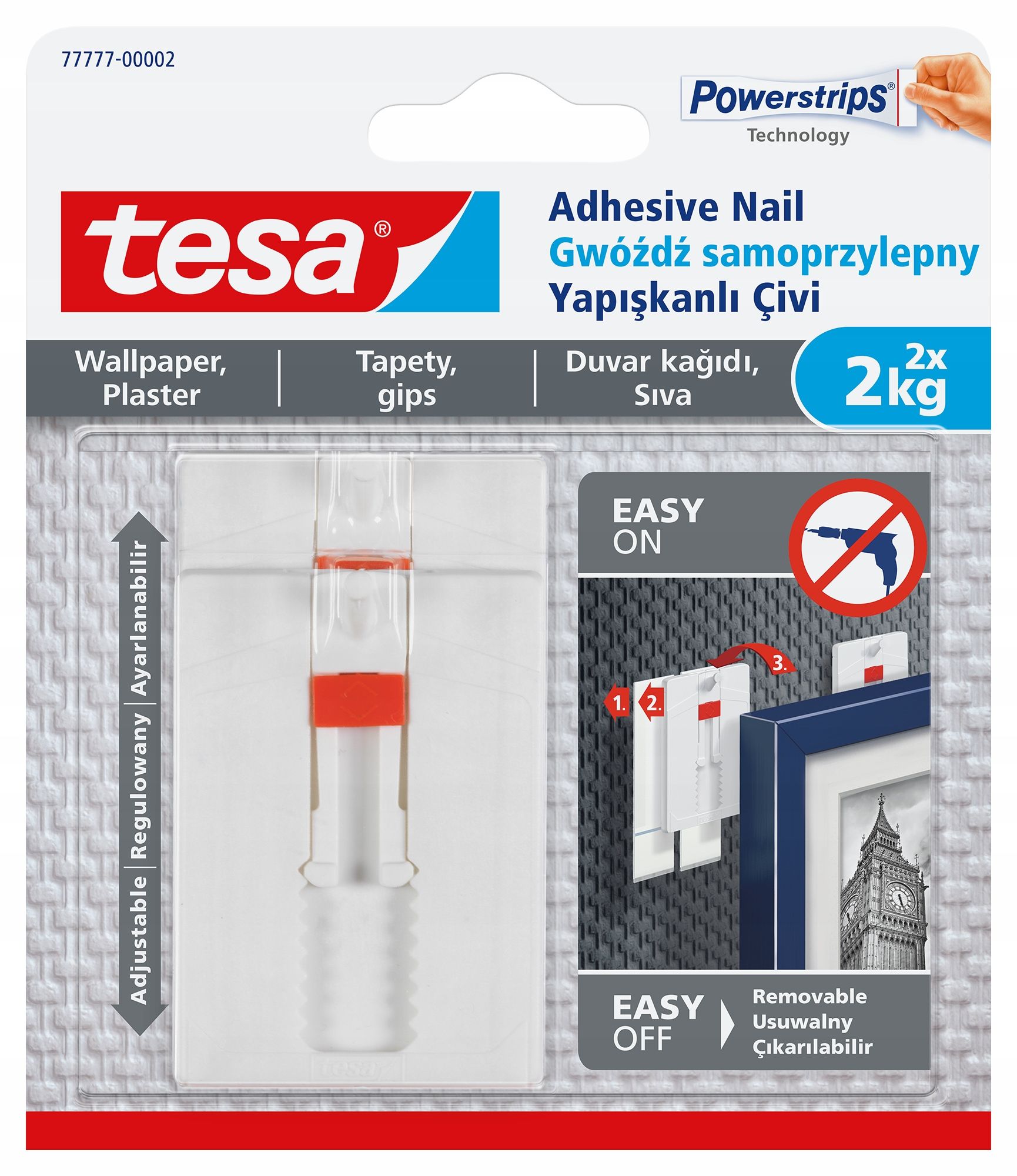  Tesa vinis lipnus paveikslams - kabliukai sieninis montavimas baltas 1kg x2