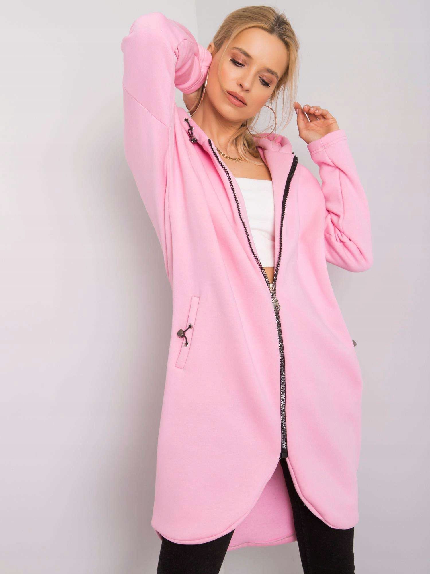  Long warm sweater cotton unbuttoned parka with hood f858 light pink l/xl