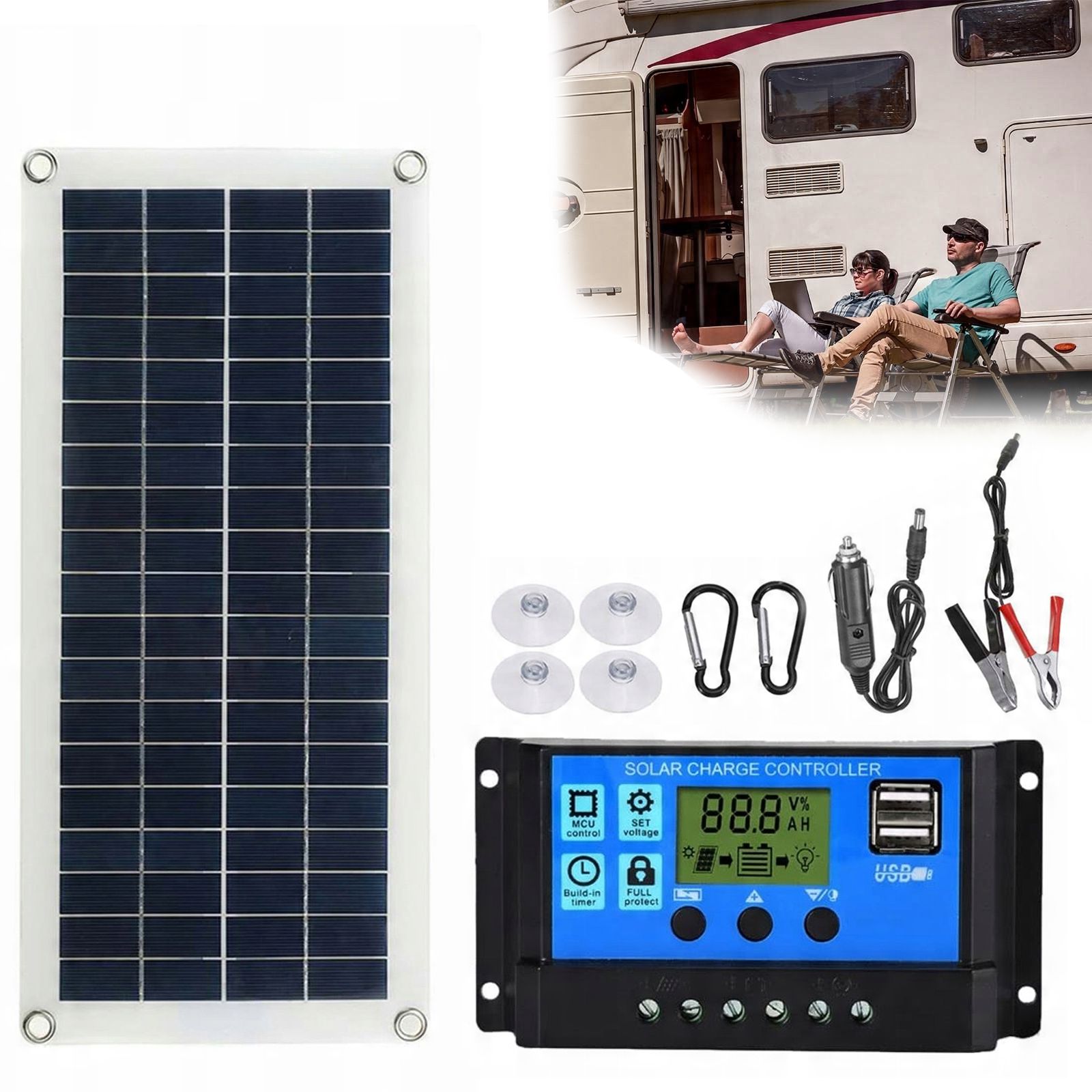  Solar collector 300w regulator 12v 60a battery sunny iron charger