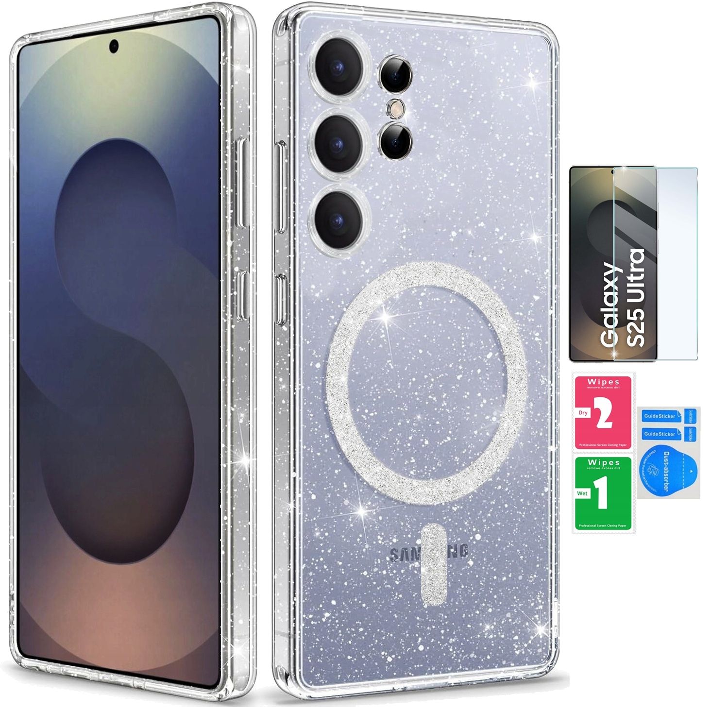  Odinis dėklas portfelowe + stiklas 9h pro+ į "samsung" galaxy s25 itin spalvų