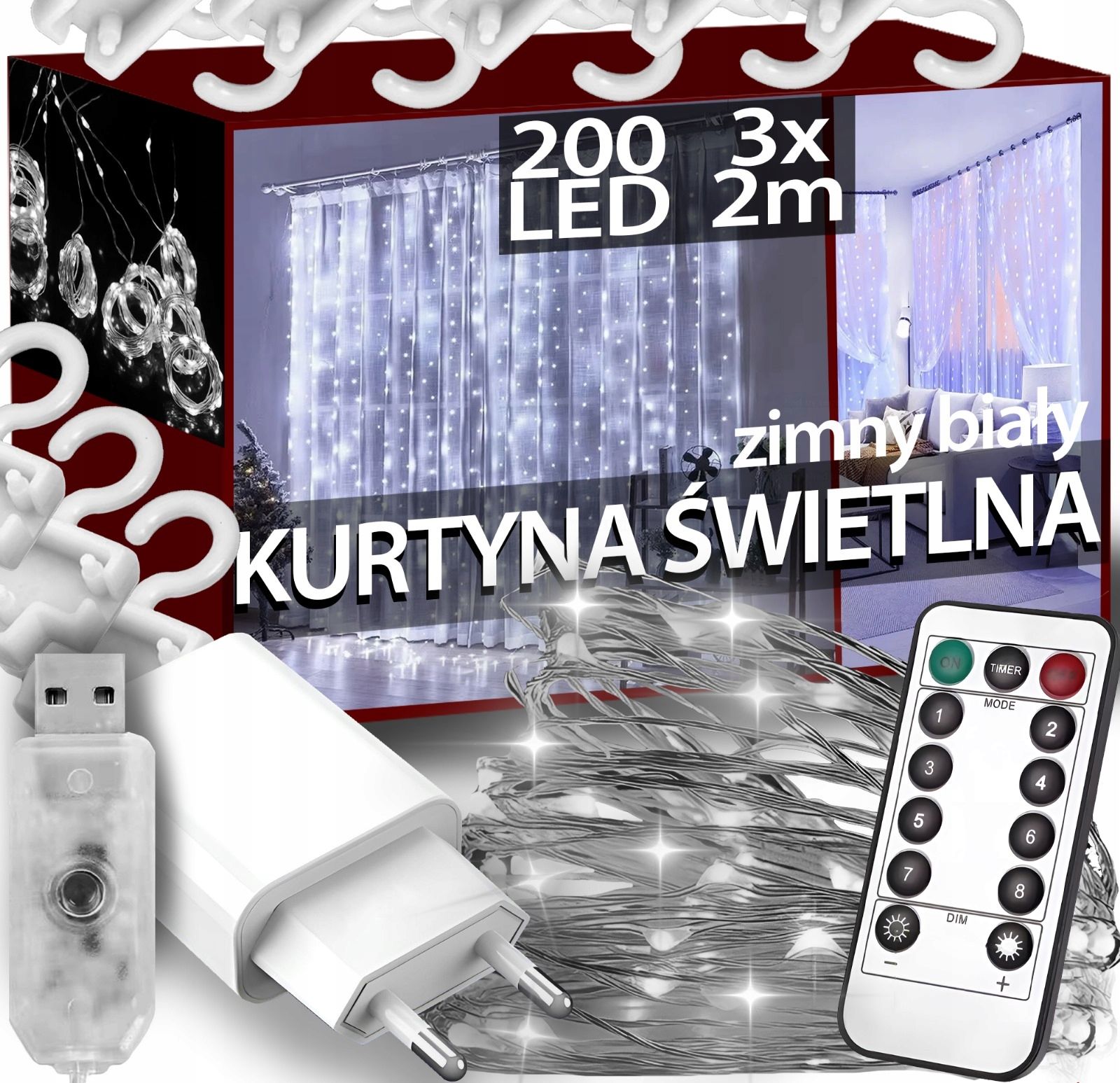  Gaismas aizkars 200 led silts 3x2 usb svētku ziemassvētku eglīte garland tālvadības pults