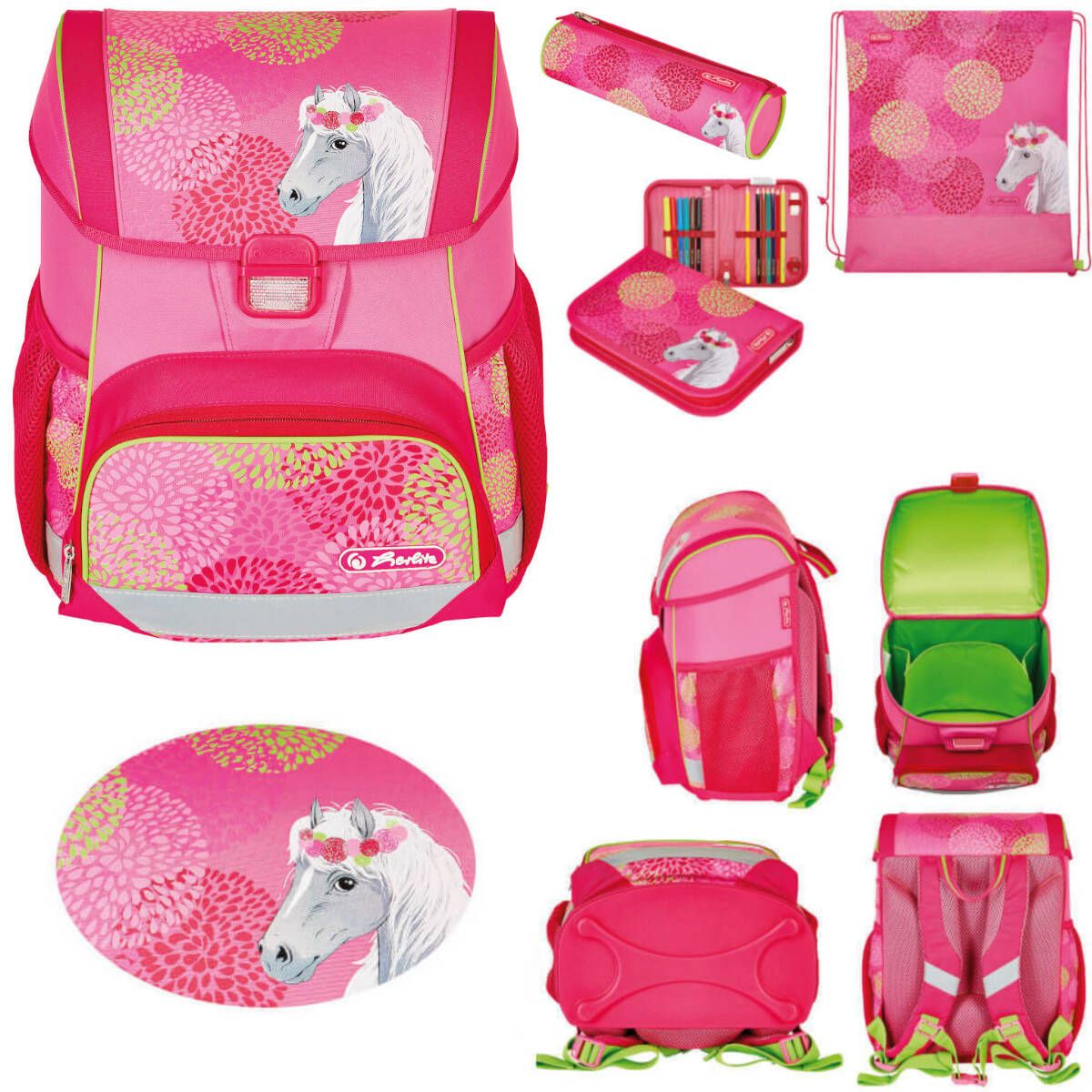  Set school backpack school backpack loop + funky horse horse 6-9 years herlitz