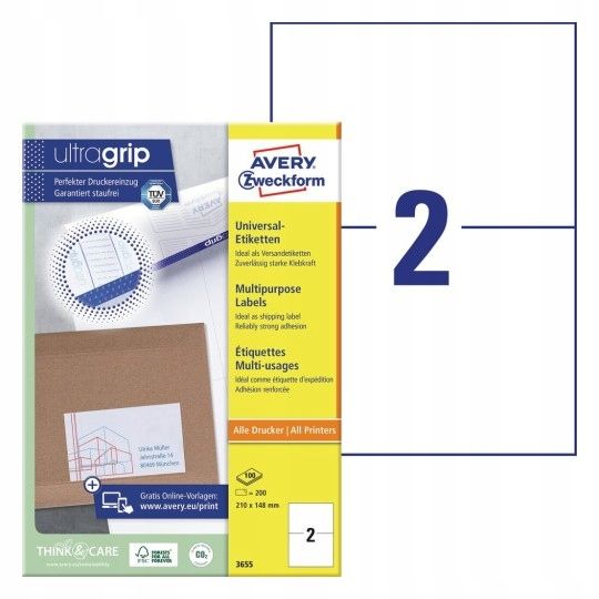  Universalios etiketės baltas avery 3653 ultragrip