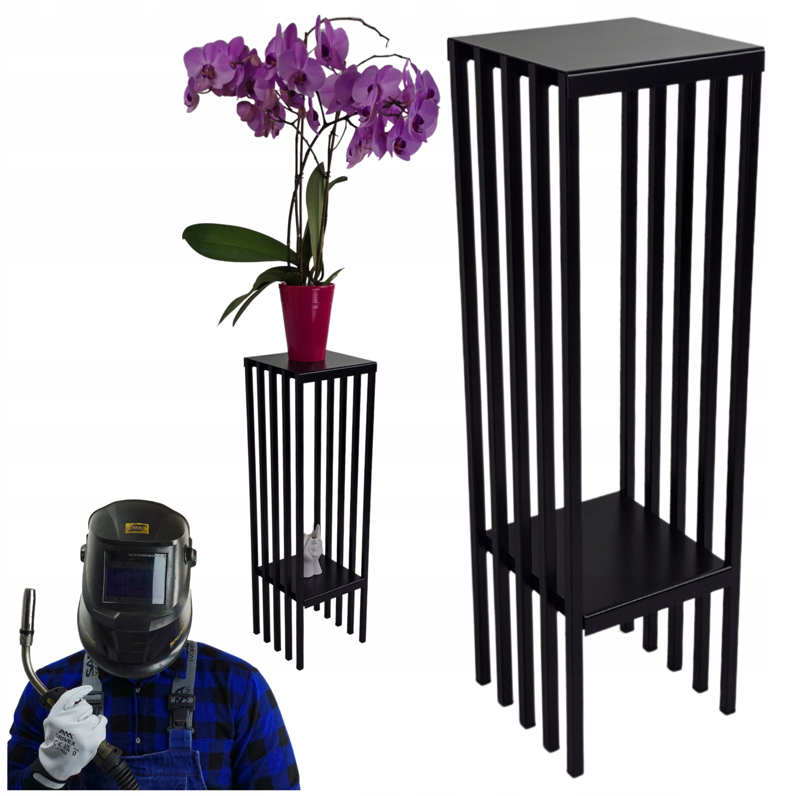  Metalinis stovas gėlėms 80cm 23x23cm stripes aukštas medinė platforma 2 pagrindo lentos lentynėlė