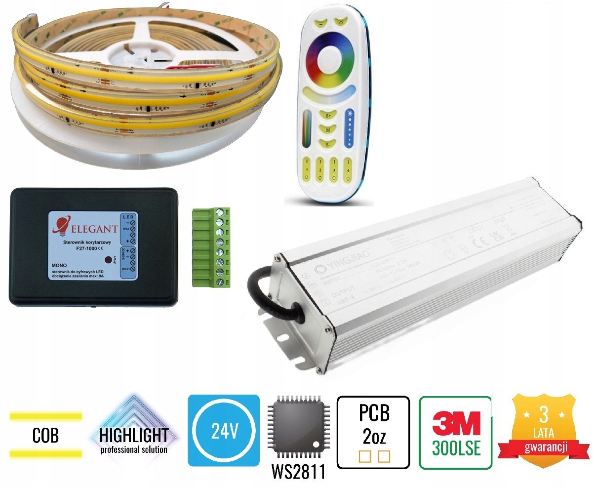  Soubor 20m digitální led cob neutrální 24v ws281 krytí ip68 vodotěsný zwin/rozwin