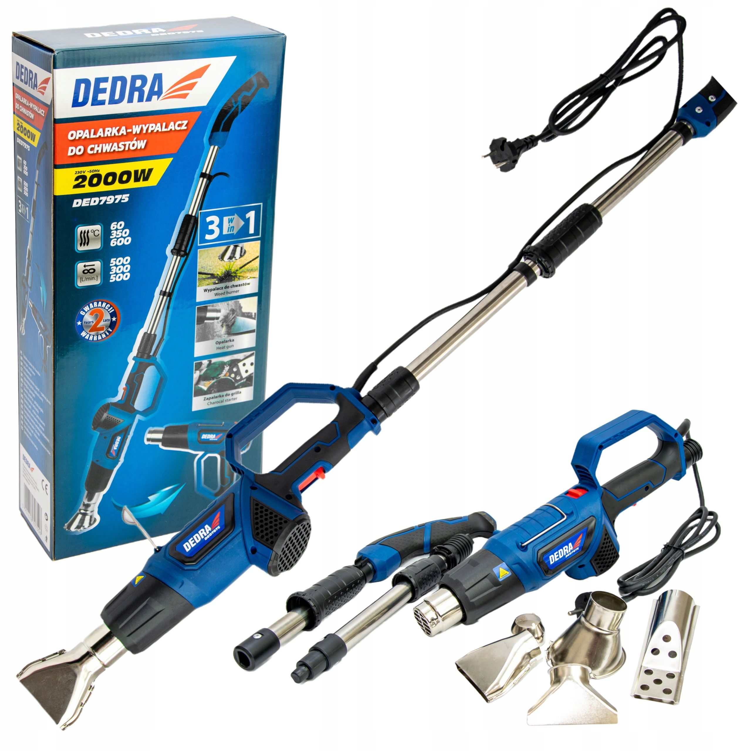  Dedra teplovzdušná pištoľ 2000w regulácia 2 režimov 60-350/60-600°c 4 tipy ded7977