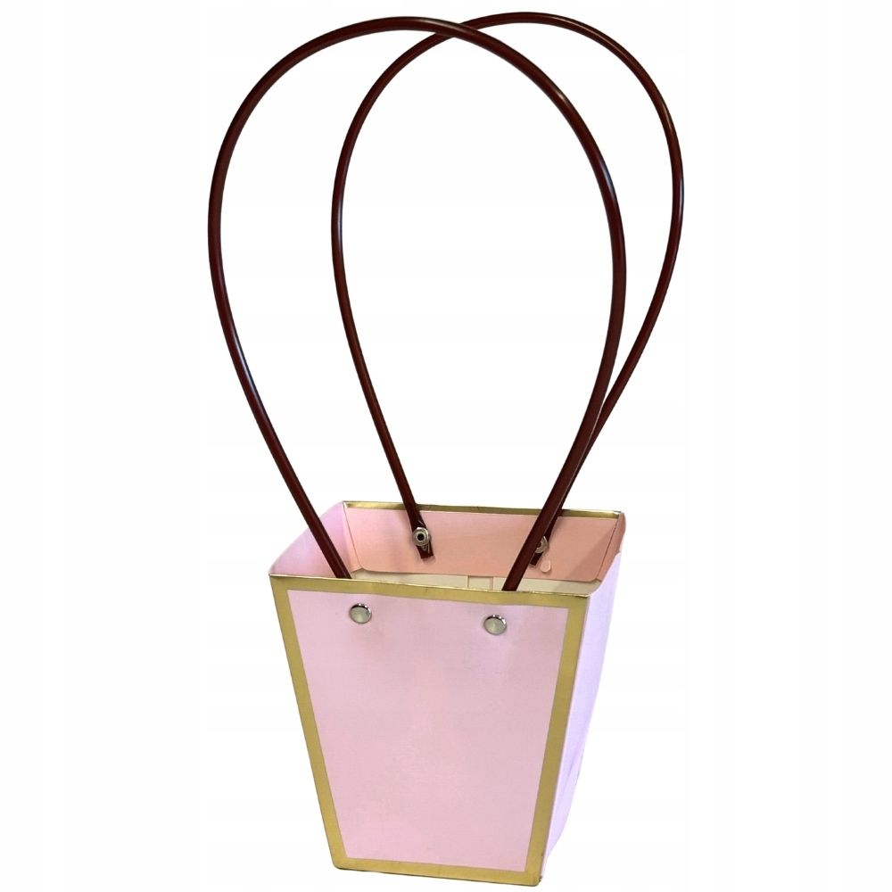  Papīra dāvanu maisiņš par ziediem krāšņs ar rokturi roz/zloto 33cm10szt