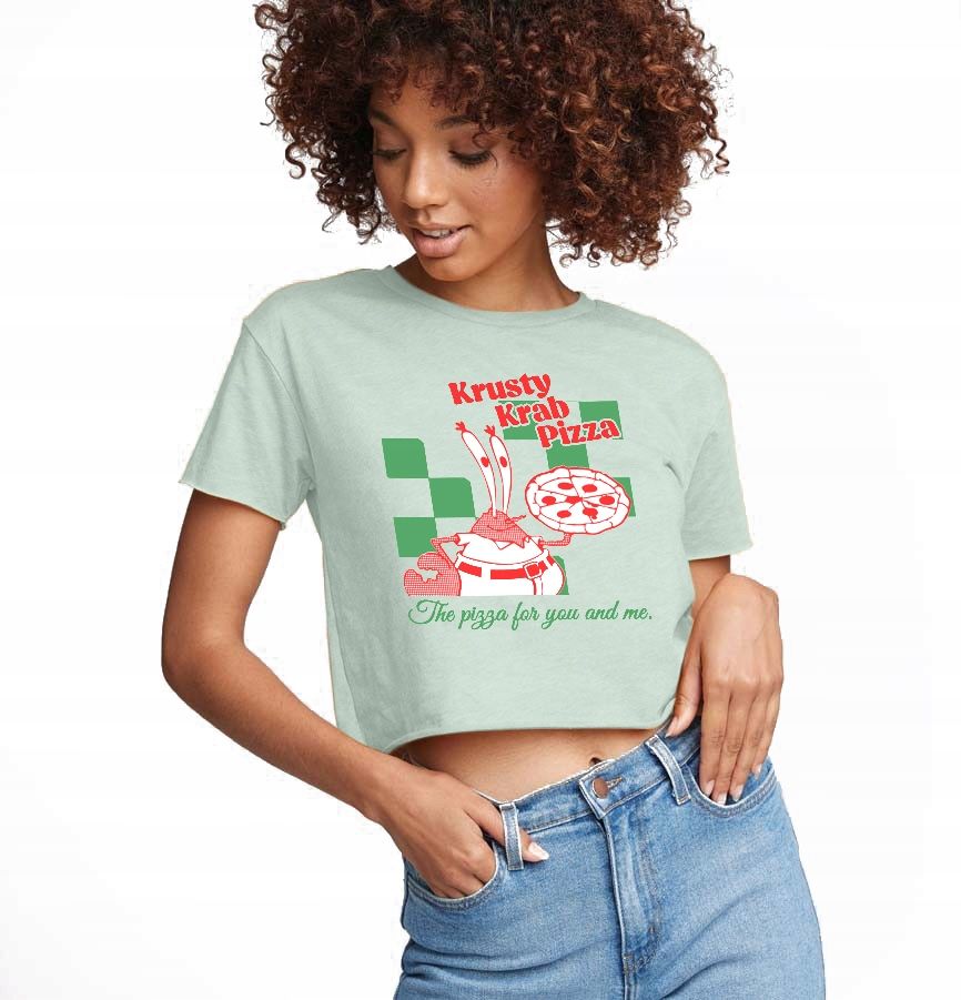  T-shirt kurz crop weiß mermaid muster - s