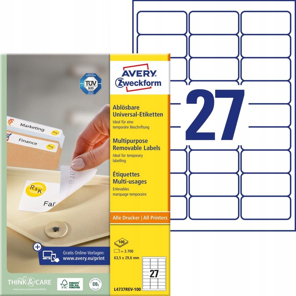  Etiketės avery zweckform 105-74mm 100 lapų x4