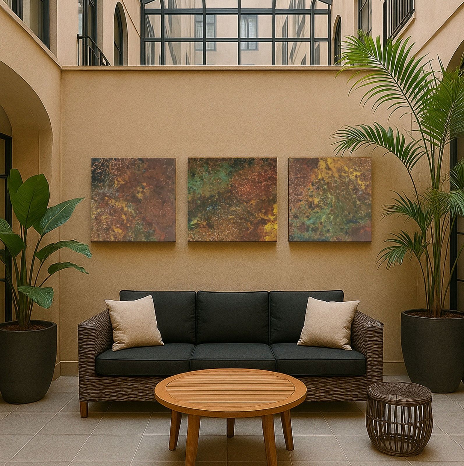  Manually made wall decoration with real copper | set 3 plates