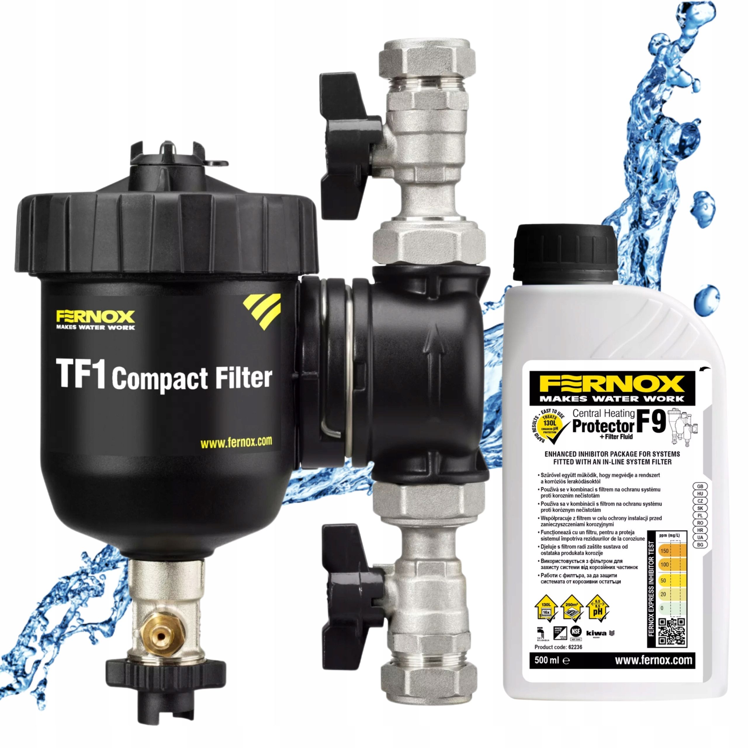  Netīrumu atdalītājs magnētiskais filtrs 22mm fernox tf1 + inhibitors f9
