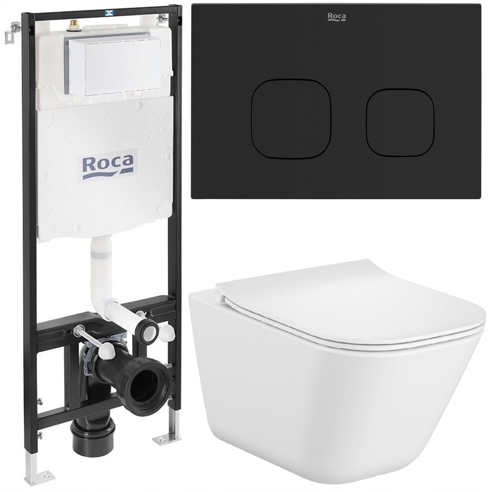  Roca concealed wc set slim bowl gap square rimless key black matte