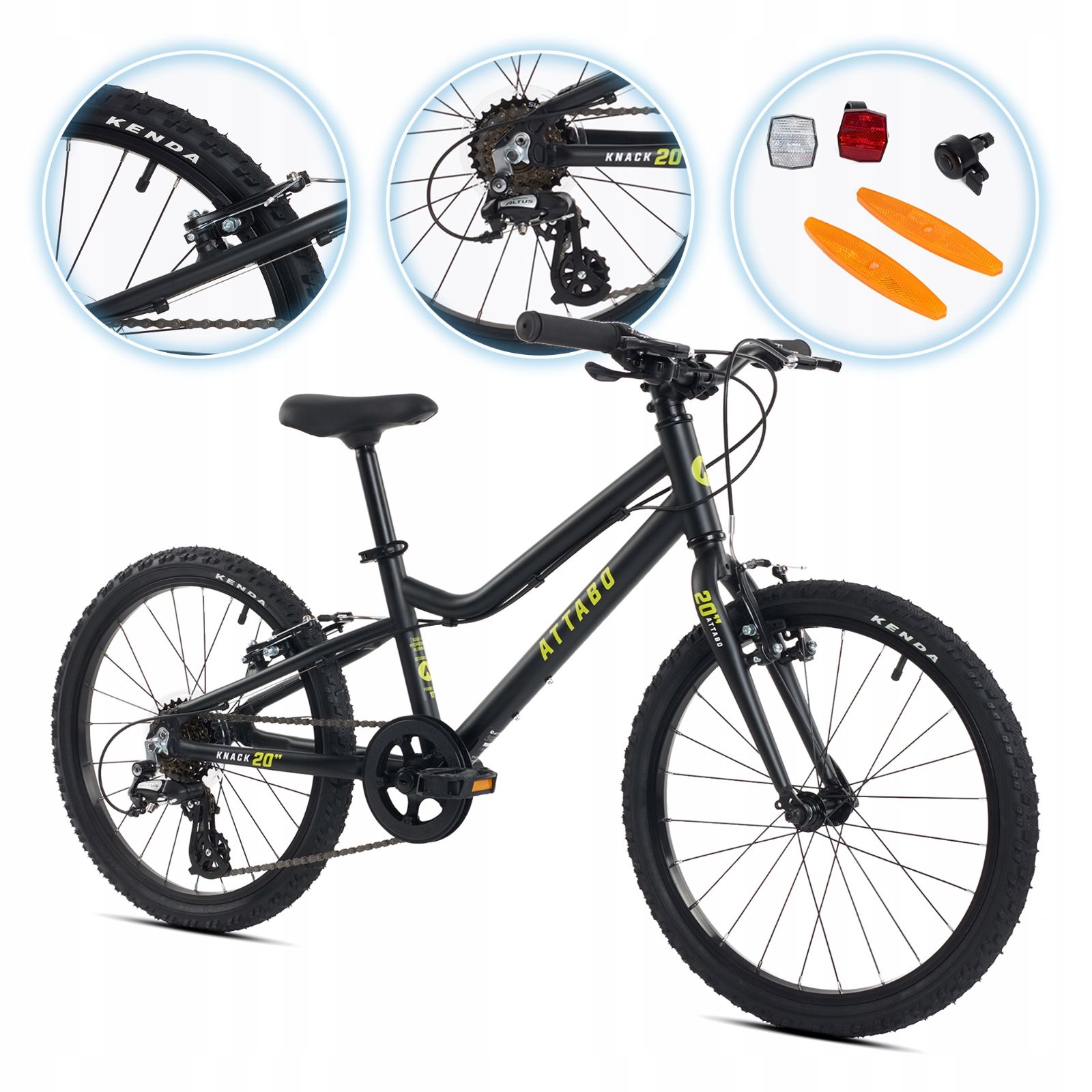  Detský bicykel attabo knack 24" čierny svetlo hliníkový rám shimano altus