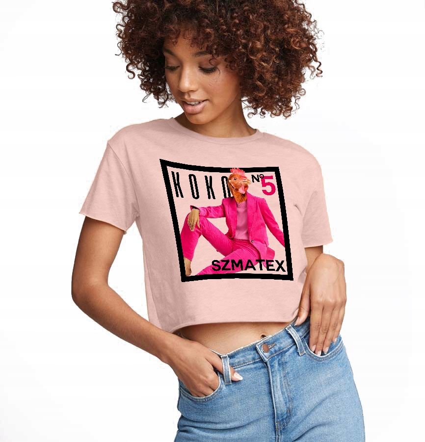  T-shirt kurz crop weiß mermaid muster - s