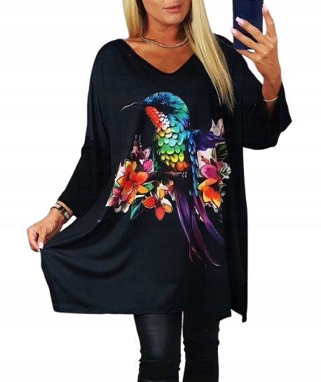  Slobodný ženský tunika blúzky veľkej veľkosti v výstrih xl/xxl rozeta rukáv 7/8 707