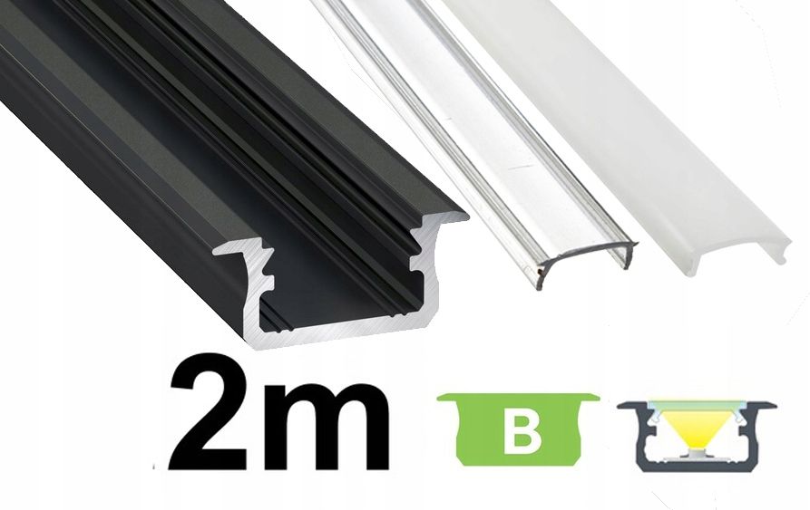 Kopa melns alumīnija profils atzina slim eco led sloksnēm 2m + kapuci
