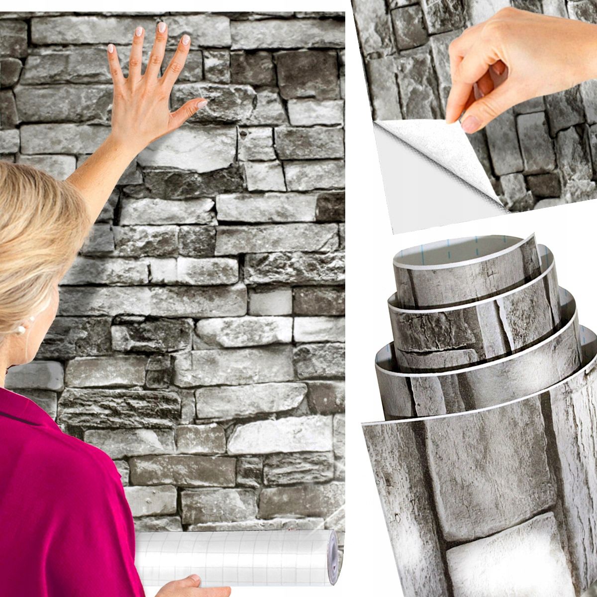  Lipnūs tapetai plėvelė vinilo akmuo efektas 3d imitacija 10m