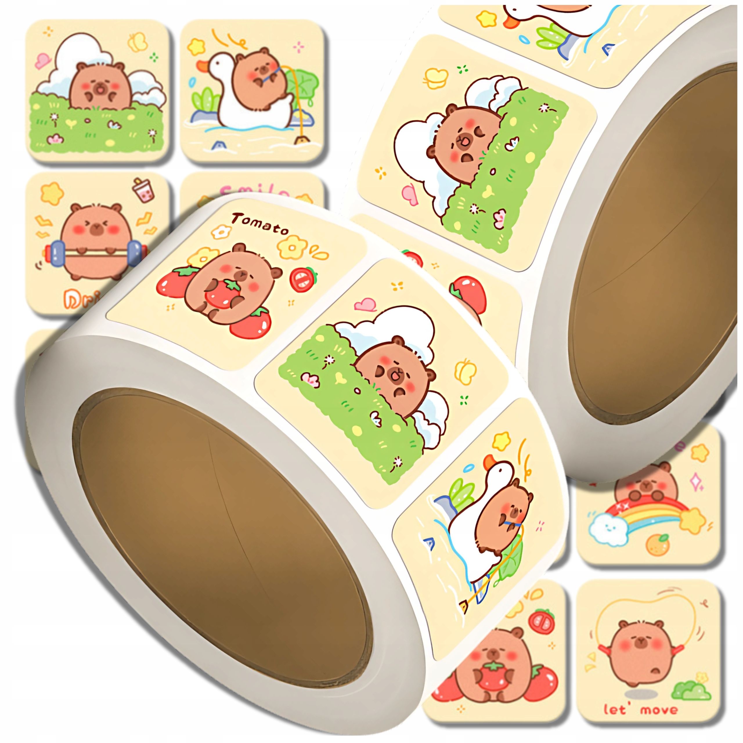  Stickers kapibara colorful kreskowkowe for children diy in a roll 300 pcs.