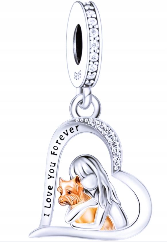  Md charms anhänger hündchen herz grau hund chihuahua steine | s925