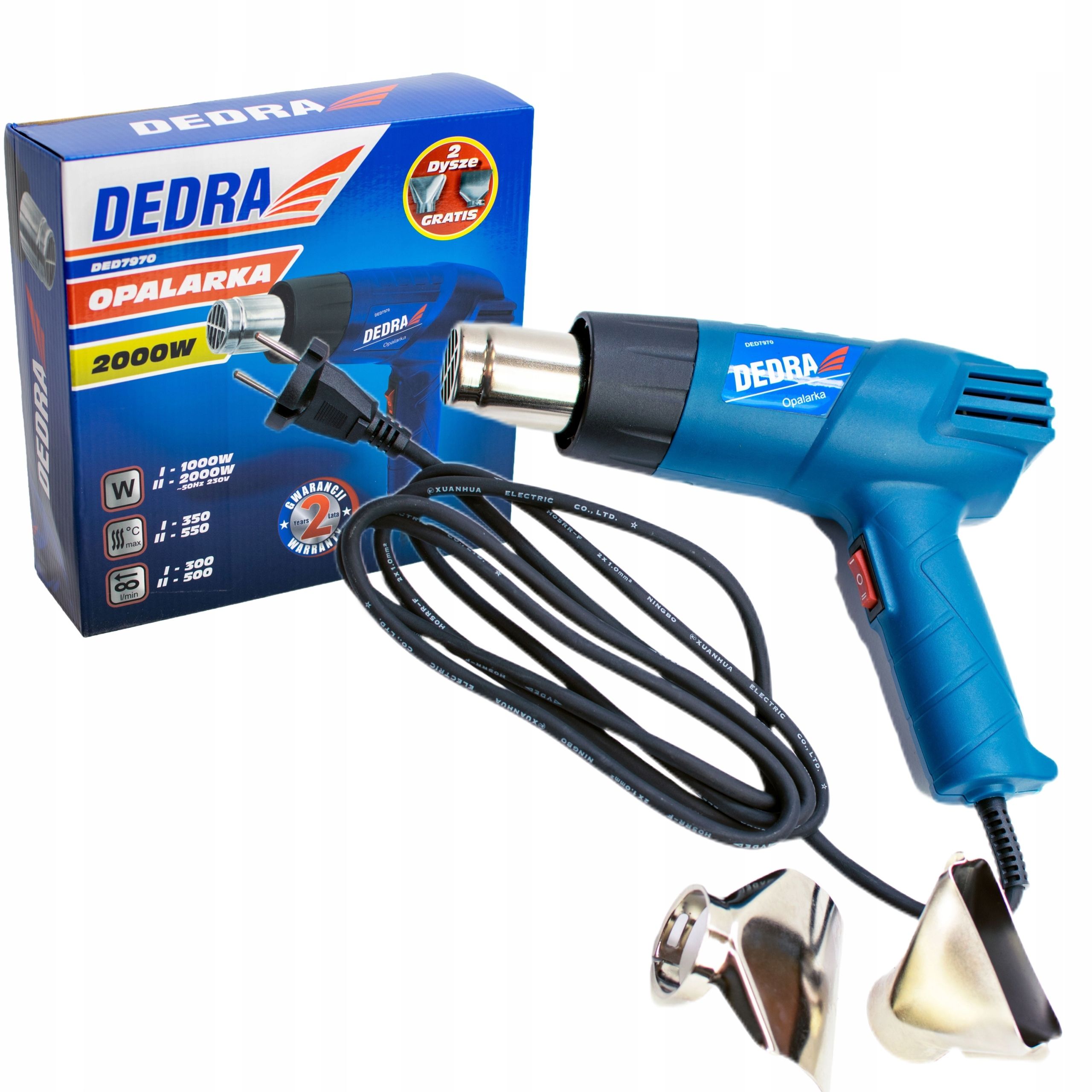  Dedra teplovzdušná pištoľ 2000w regulácia 2 režimov 60-350/60-600°c 4 tipy ded7977