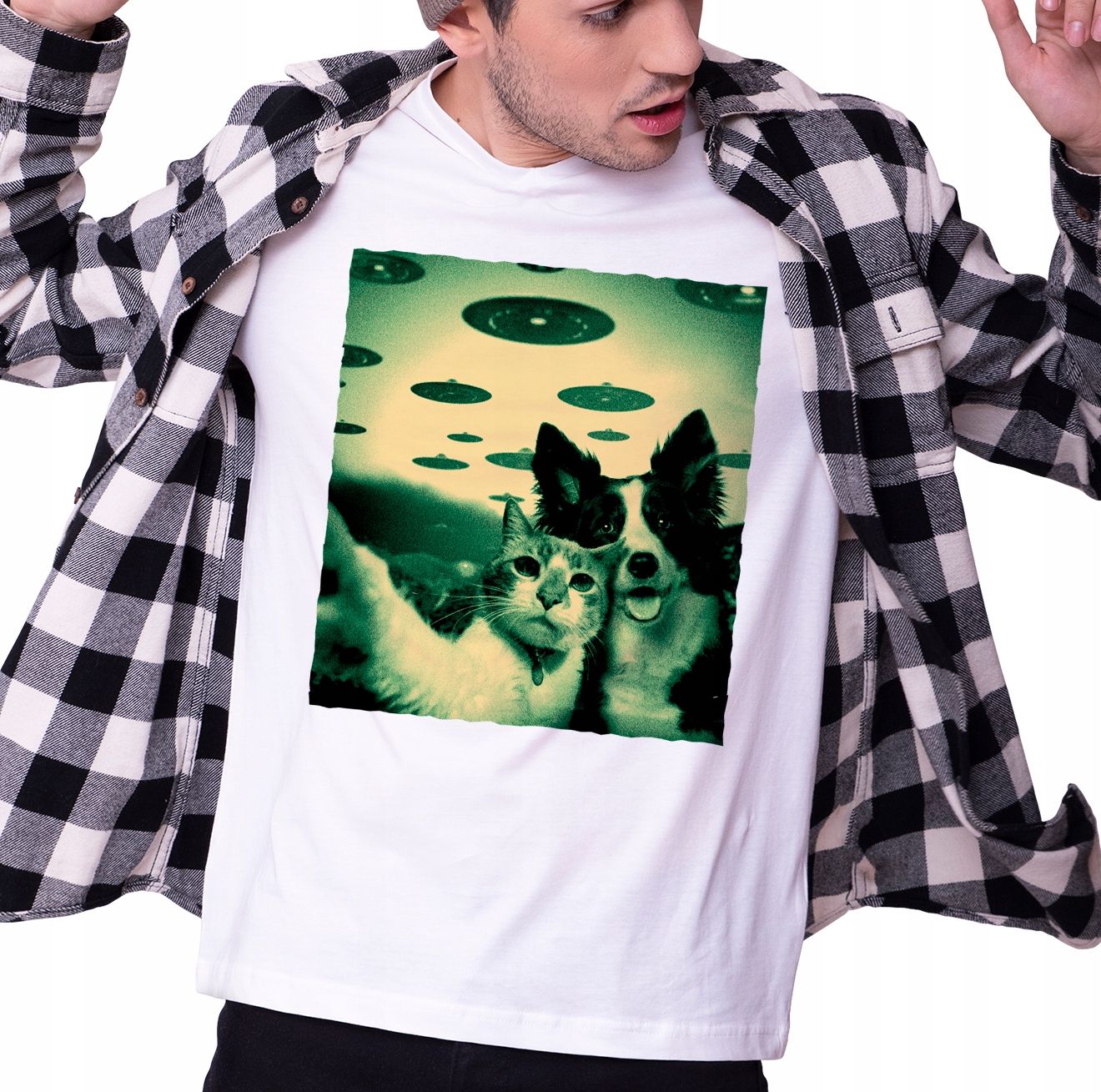  T-shirt mit katze sie potknal muster geschenk l
