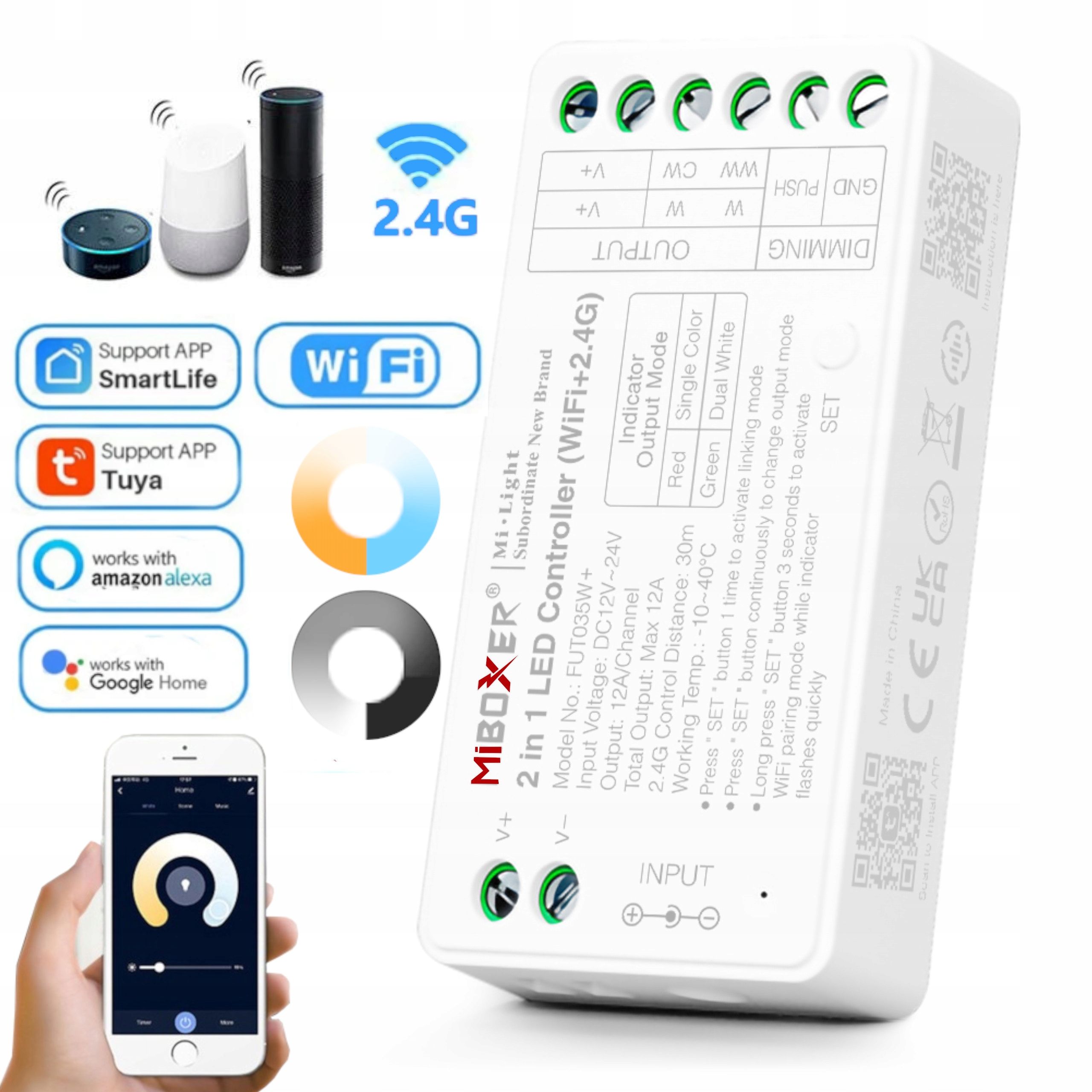  Komplektas valdiklio smart home wifi led'ams mono arba cct + valdymo pultelis zonų