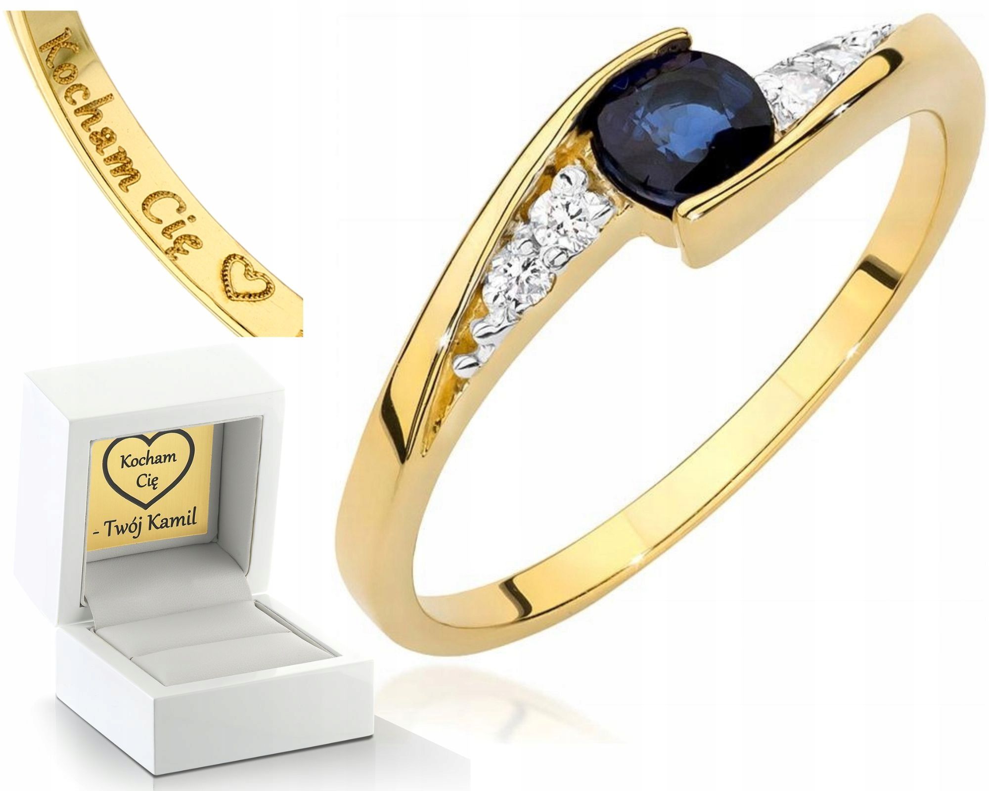  Zlatý prsteň zafír diamanty obchod 585 rytina