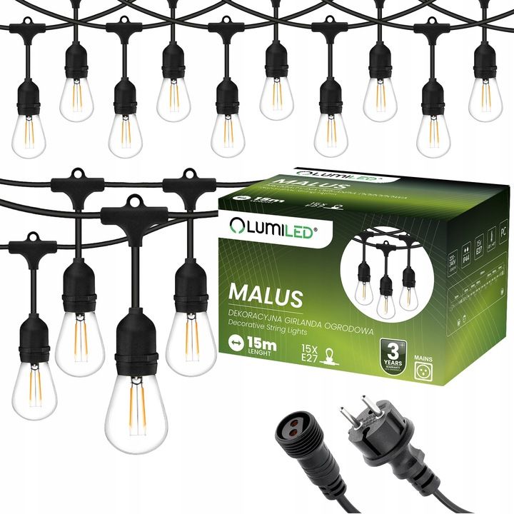  Dārza vītne ārējs ķēde led gaisma 15m 15xe27 1,3w premium