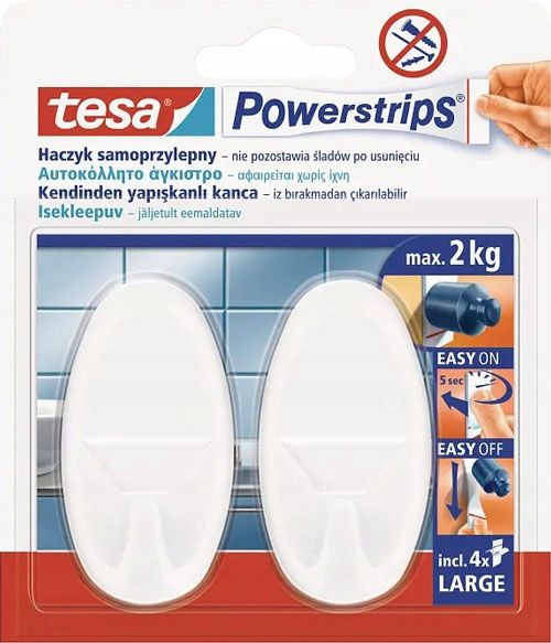  Savaime lipnūs kabliukai chromas ovalus 1kg 3 vnt. tesa