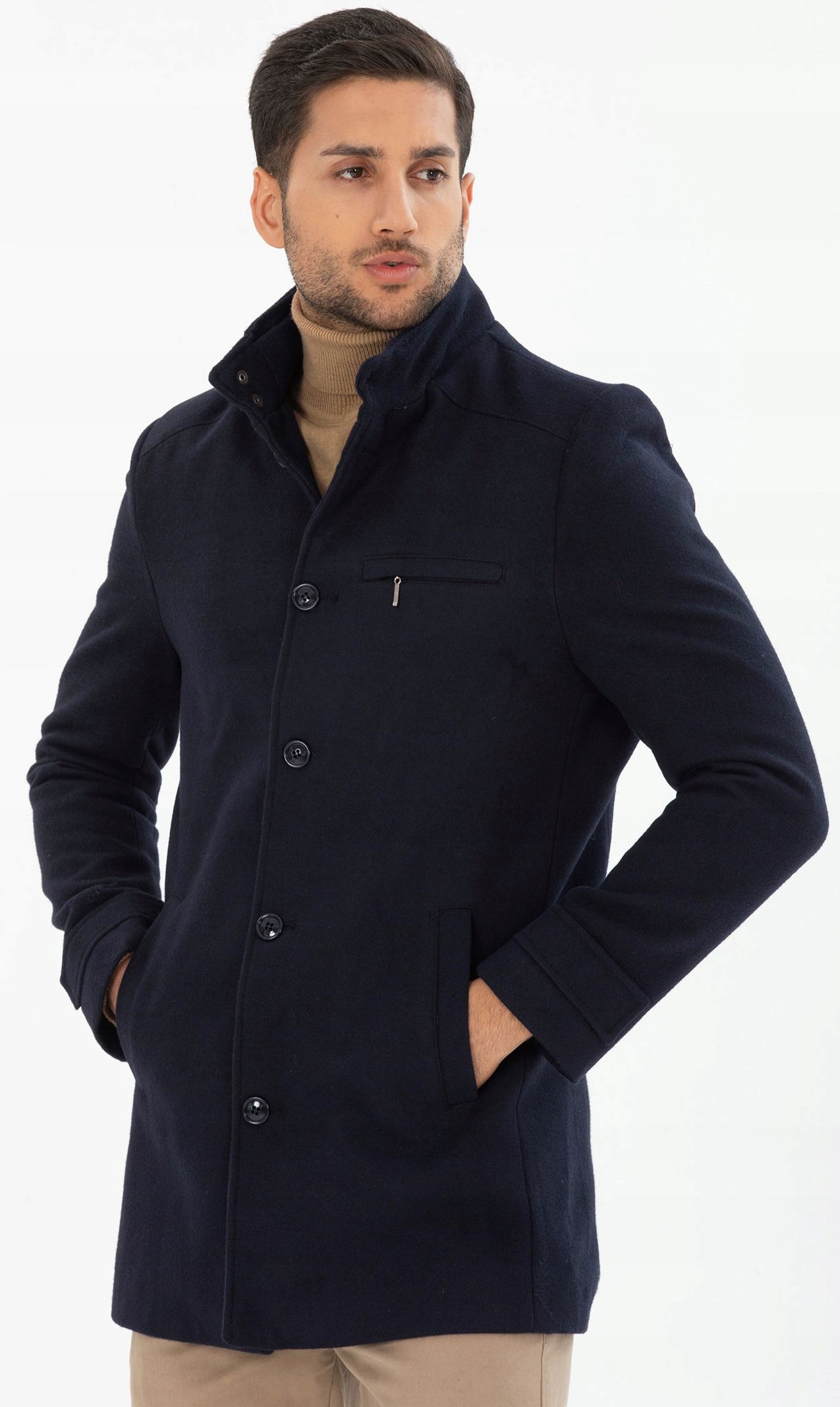  Herrenmantel schwarz elegant klassisch einreihig winter wollig m