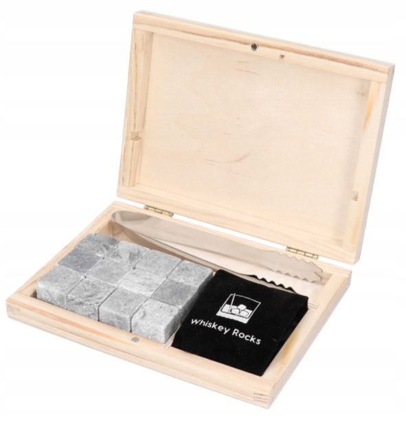  Stones for whiskey stone cubes granite 12 pcs. wooden box gift