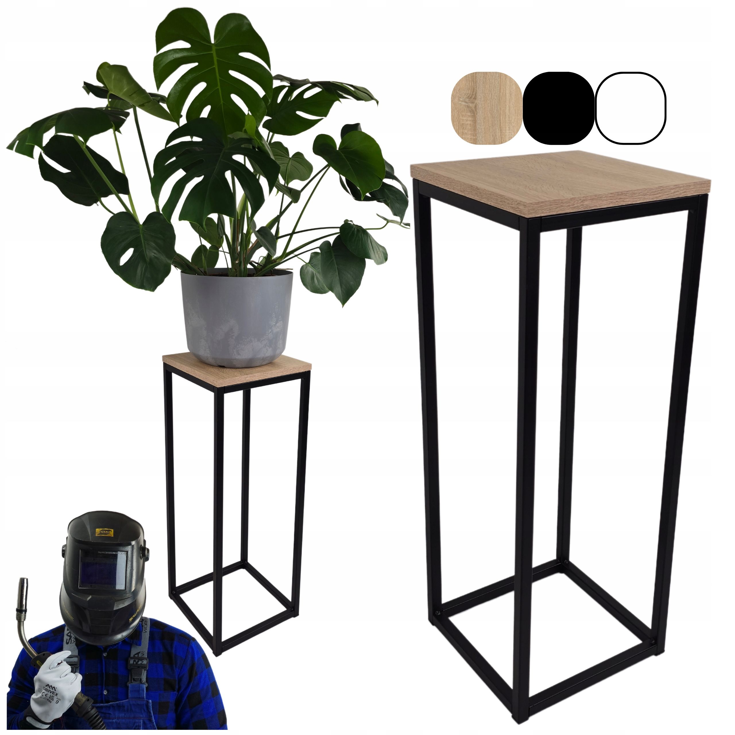  Metalinis stovas gėlėms 80cm 23x23cm stripes aukštas medinė platforma 2 pagrindo lentos lentynėlė