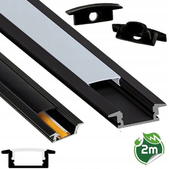  Kopa melns alumīnija profils atzina slim eco led sloksnēm 2m + kapuci