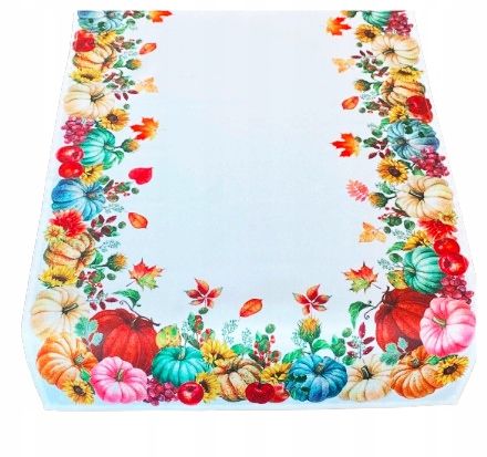  Autumn table runner on the table 60x120 cm yellow orange color squirrel hedgehog