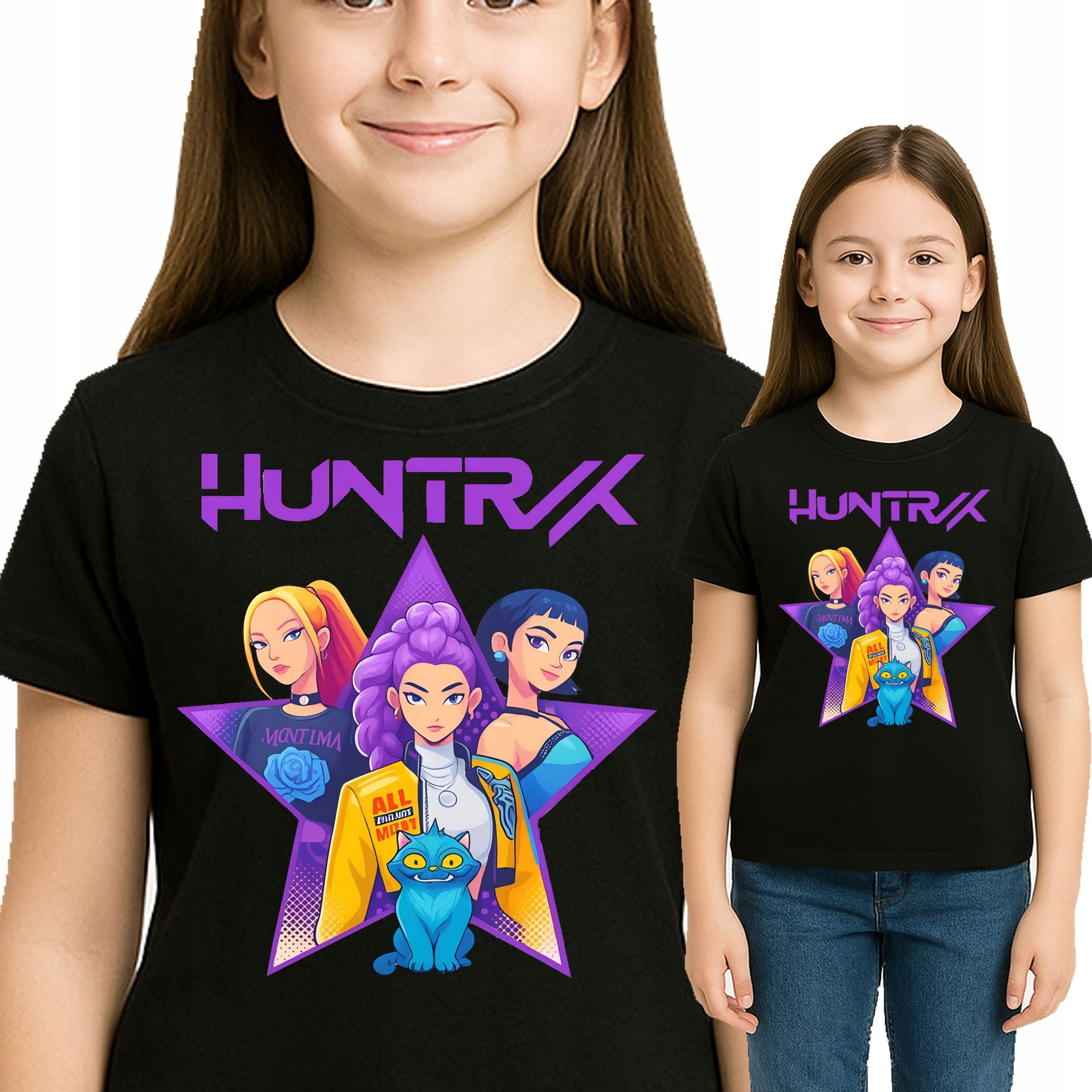  T-shirt huntrix hunters k-pop demon anime qualität premium 140 3524 schwarze farbe