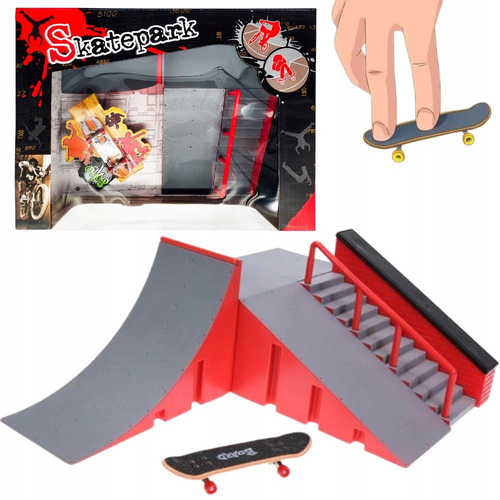  Množina fingerboard rampa hračka pre deti skateboardový park + skateboard fb-05-b