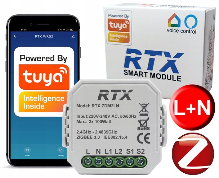  Rtx modul stmívač 2 kanály v krabici zigbee tuya