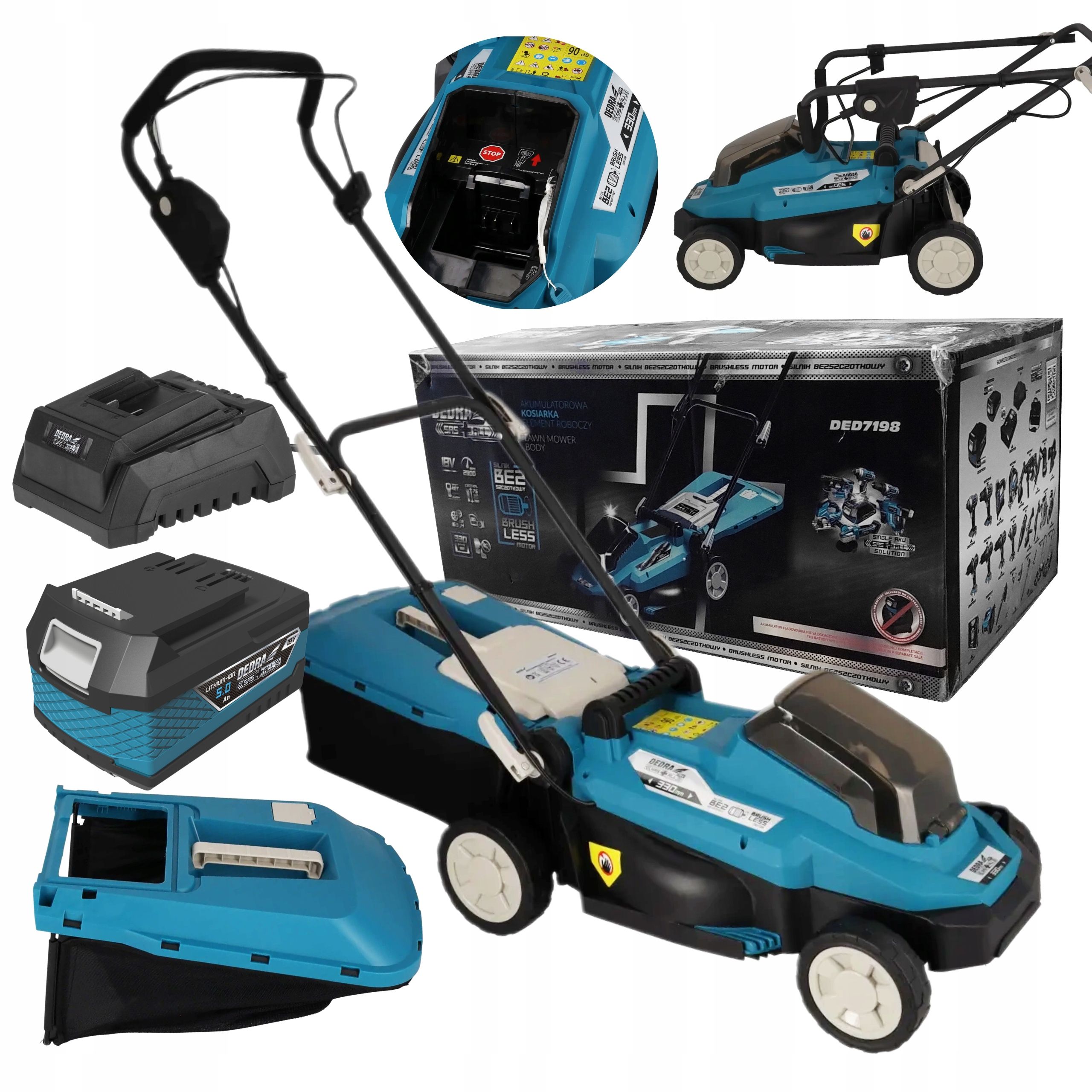  Dedra akku-rasenmäher bürstenlos gras ded7198 sas+ 18v 33cm